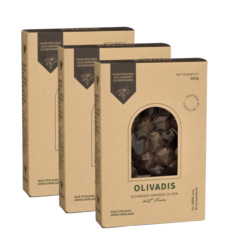 Schwarze Amfissis Oliven mit Kern, 3x300g