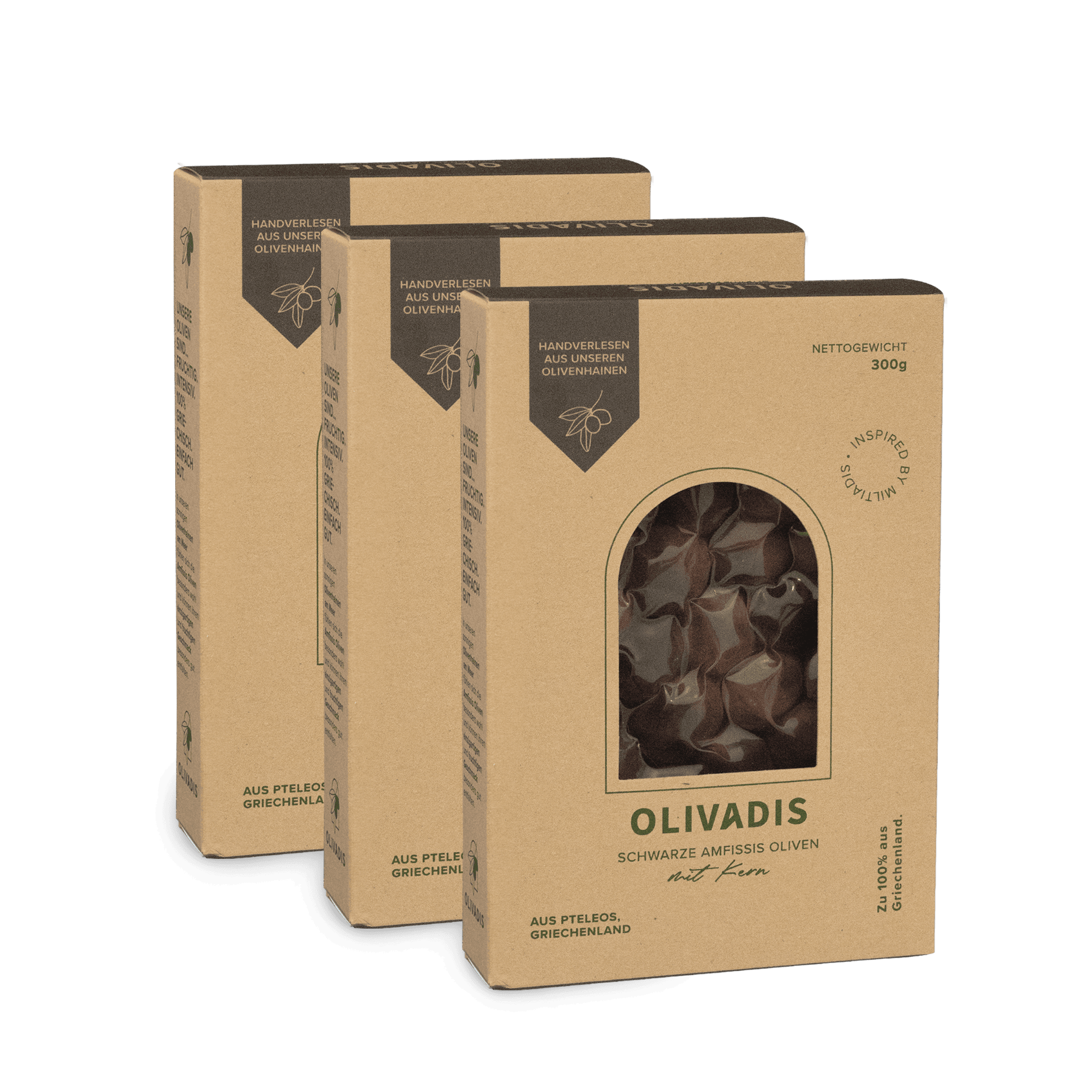 Schwarze Amfissis Oliven mit Kern, 3x300g